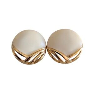 Coro Cream Gold Tone Round Pierced Earrings Vintage Retro